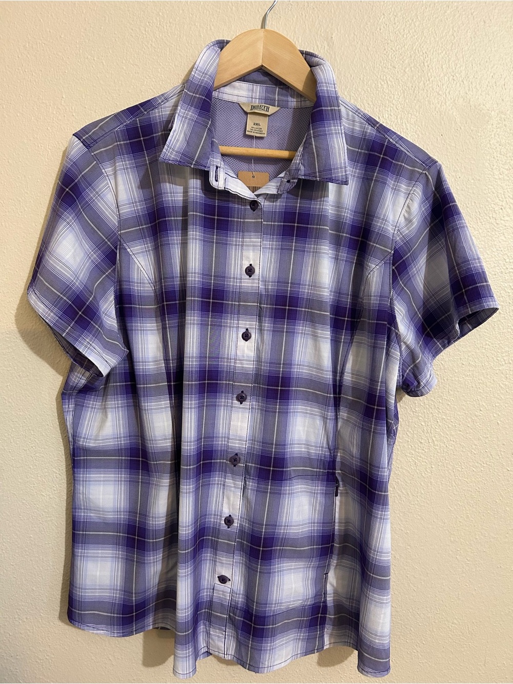 Duluth Trading Women’s Sidewinder Purple Plaid Short-Sleeve Button-Up Shirt 2XL